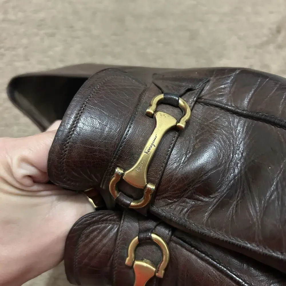 Salvatore Ferragamo Brown Horse Bit Loafers Size 11 D Gancini Leather *READ
